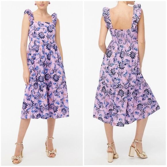 ๐ J. Crew Smocked Square Neck Poplin Midi Floral Dress - Picture 2 of 10